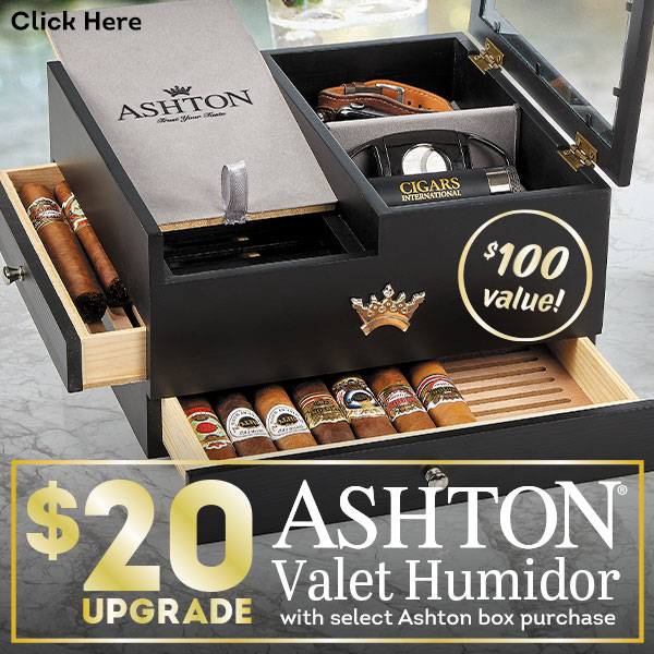 For a limited time only, purchase select Ashton boxes and add a Ashton Valet Humidor to your order for just $20 more!