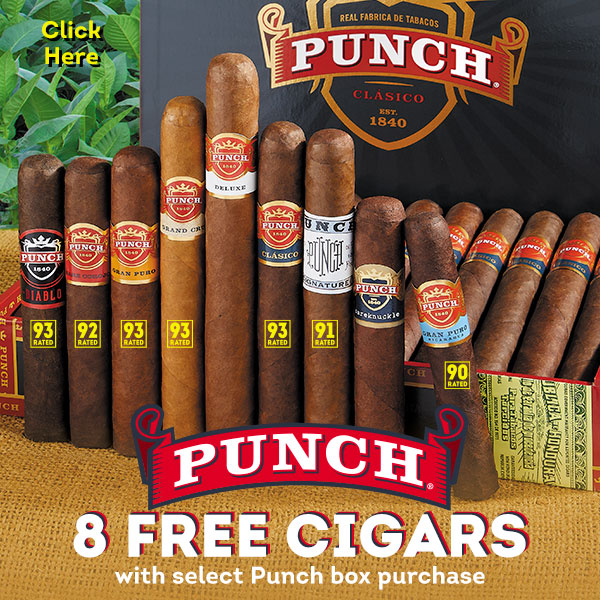 Grab 8 Free Cigars with purchase on select Punch boxes!