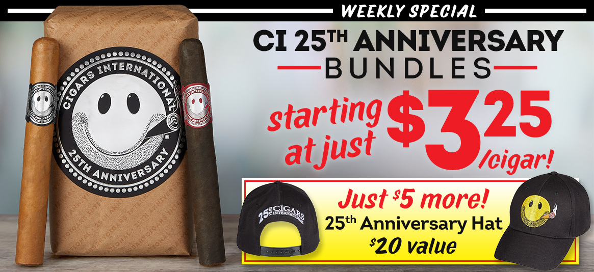 CI 25th Anniversary Bundles starting at just $3.25/cigar! Add a hat for just $5 more!
