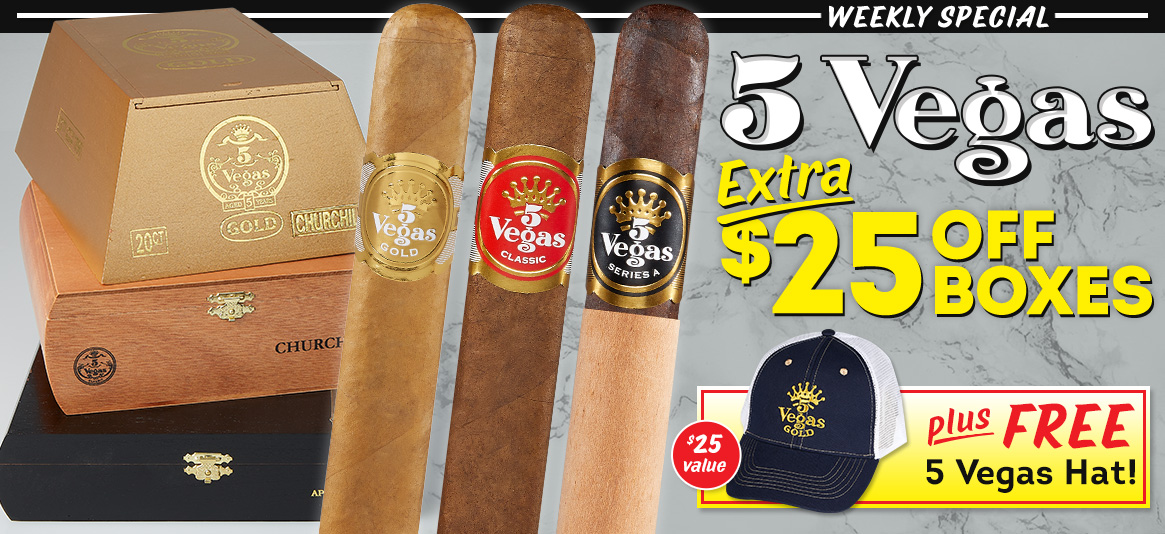 Score a FREE 5 Vegas Hat with an extra $25 off 5 Vegas boxes!