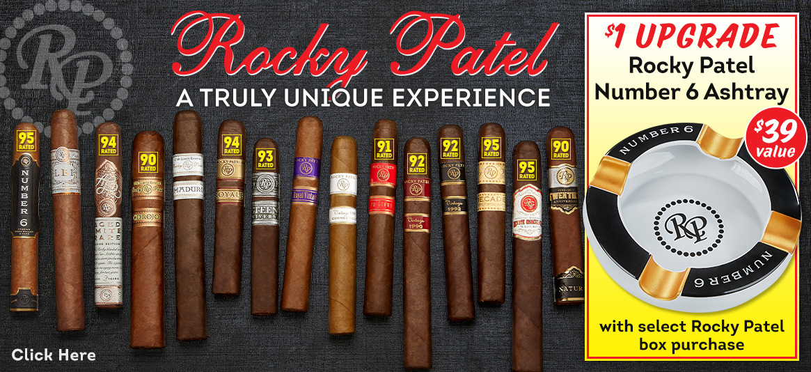 For a limited time, pick up a Rocky Patel Number 6 Ashtray for just $1 with select Rocky Patel box purchases!