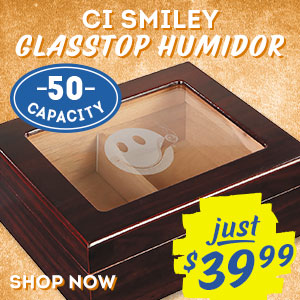 Keep your cigars humidified with a smile this year with the CI Smiley Glasstop Humidor for only 39.99!