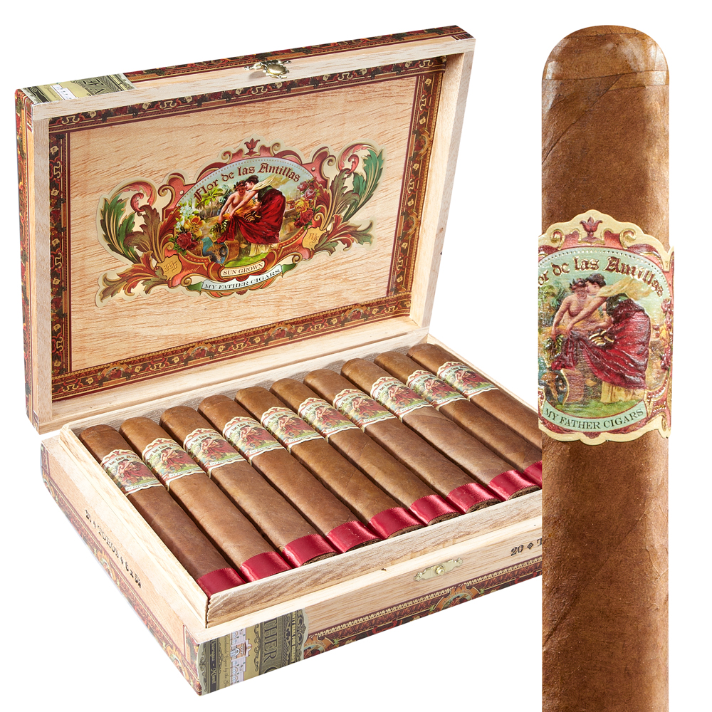 My Father Flor de las Antillas Belicosos Wood Cigar Box 9x6.75x1.75 Clasp 