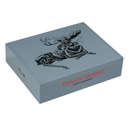 Chillin" Moose Empty Wooden Cigar Box Gray with Sliding Top Smoking Moose 10x6.5 