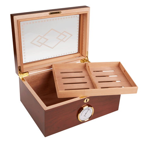 Details about   100 Cigar Desktop Humidor Glasstop with Front Mounted Hygrometer and Humidifier 
